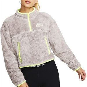 Nike Pumice Volt Desert Sand Zip Sherpa Fleece Crop Jacket